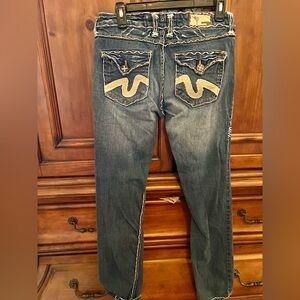 Stella Laguna Beach Blue Boot Cut Jeans with Embroidery